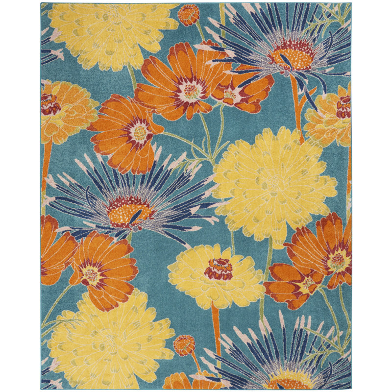 Tapis traditionnel turquoise Lakenya, Rectangle 7 pi 10 po x 9 pi 10 po