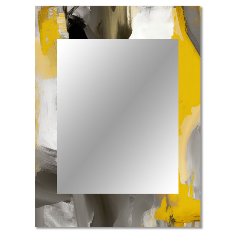 Mustard Yellow And Vivid Gray II - Abstract Mirror, Modern Decorative Wall Mirror, Printed Metal Art, 40" x 30"