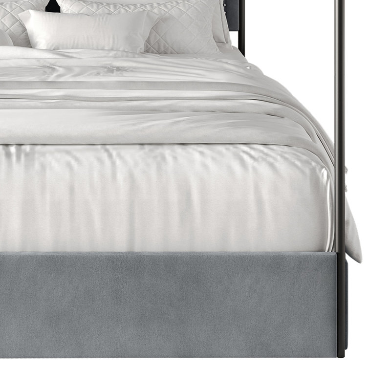 Lit plateforme en métal avec tiroirs de rangement en velours, Double, Gris clair