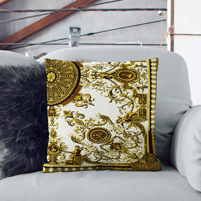 A 17th Century Scroll Pattern Square Throw Cushion, 40 x 40 cm, Black