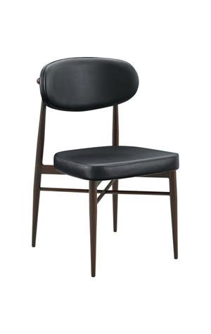 Chaise d'intérieur en métal noir avec dossier ovale rembourré et assise rembourrée