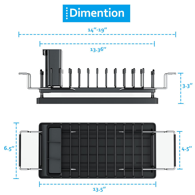 Sink Dish Drying Rack，Expandable Small Dish Rack Over Sink With Silicone Drying Tray