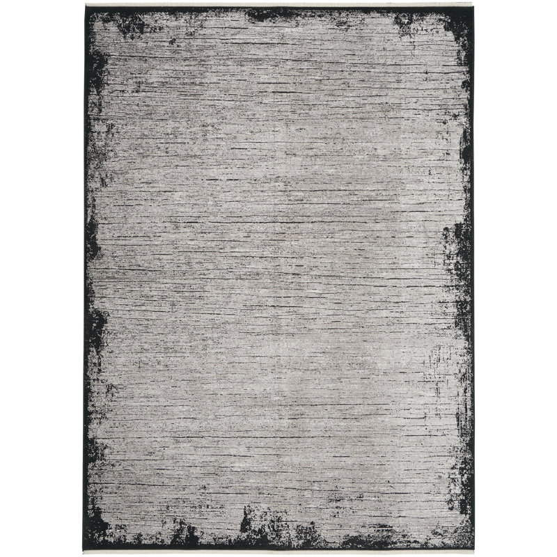 Abstract Machine Woven Gray Area Rug, Rectangle 5'3" x 7'3"