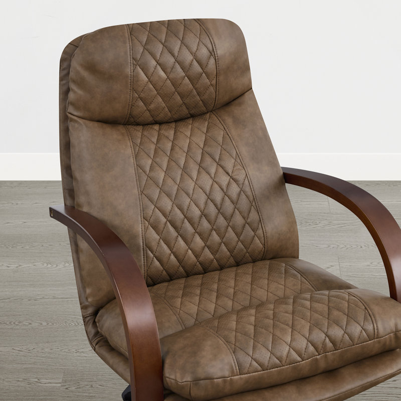 Chaise de bureau pivotante 360 ° Mid-Century, Genuine Leather Brown