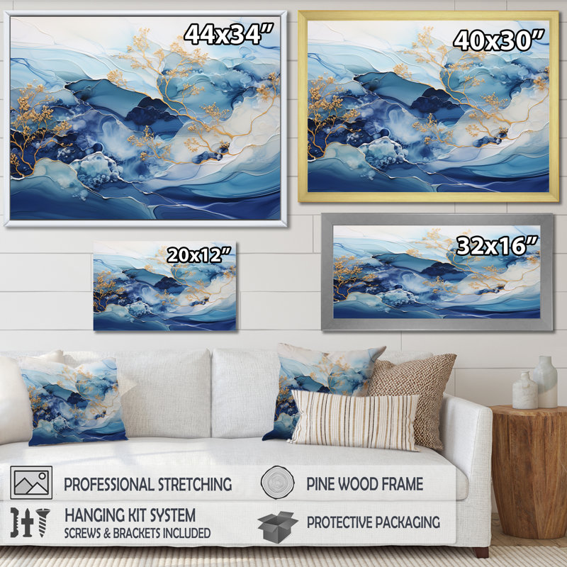 «White and Blue Alco», impression sur toile, H 12 po x l 20 po x P 1 po, Cadre simple noir