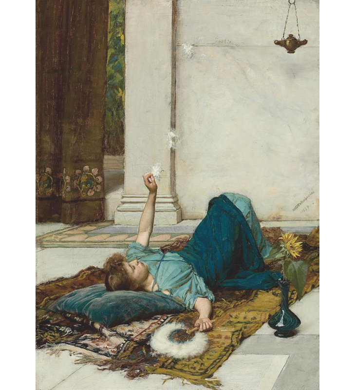"Dolce Far Niente" par John William Waterhouse - Art mural sur toile tendue avec châssis, H 18 po x l 14 po