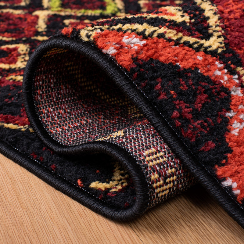 Tapis performance à motif sud-ouest Aird, Rond 9 pi, Black/Multi