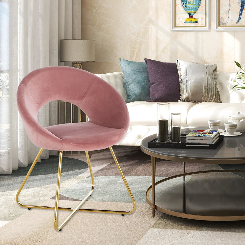 Chaise avec accoudoirs en velours rose pour 2 personnes - Structure en métal doré pour les loisirs Mid-Century