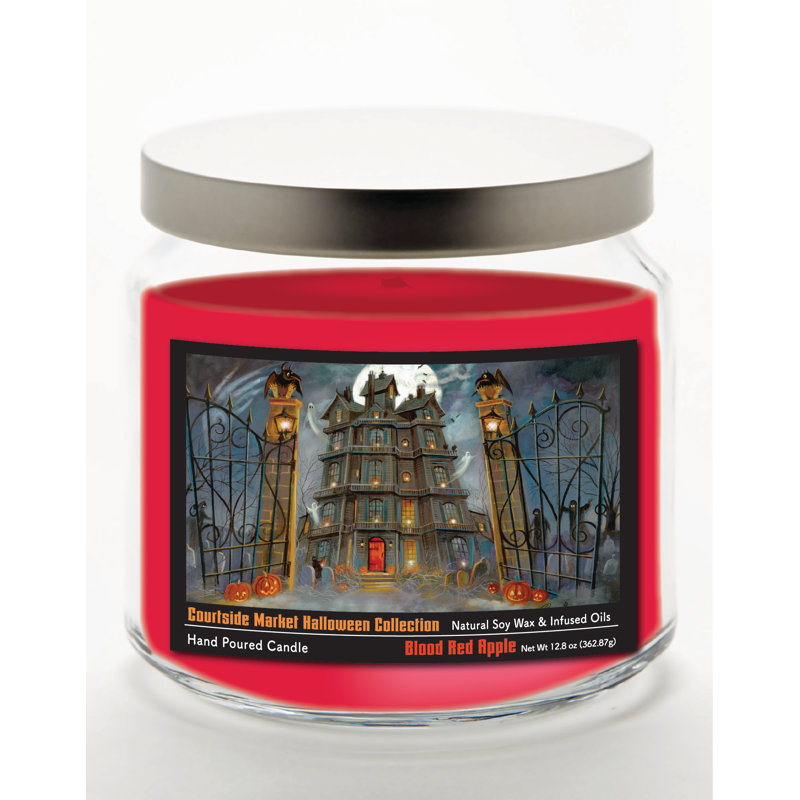 Bougie en pot de verre de 400 ml (14 oz) Haunted House II avec couvercle en métal argenté brossé