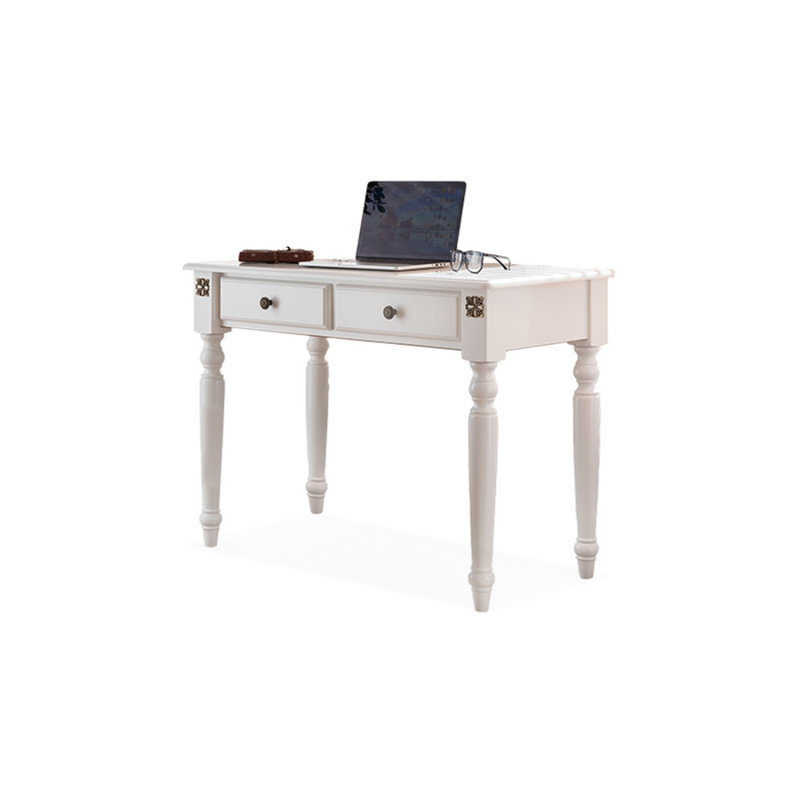 Bureau rectangulaire blanc en bois massif avec 2 tiroirs, Blanc, H 29,92 po x l 35,43 po x P 19,69 po