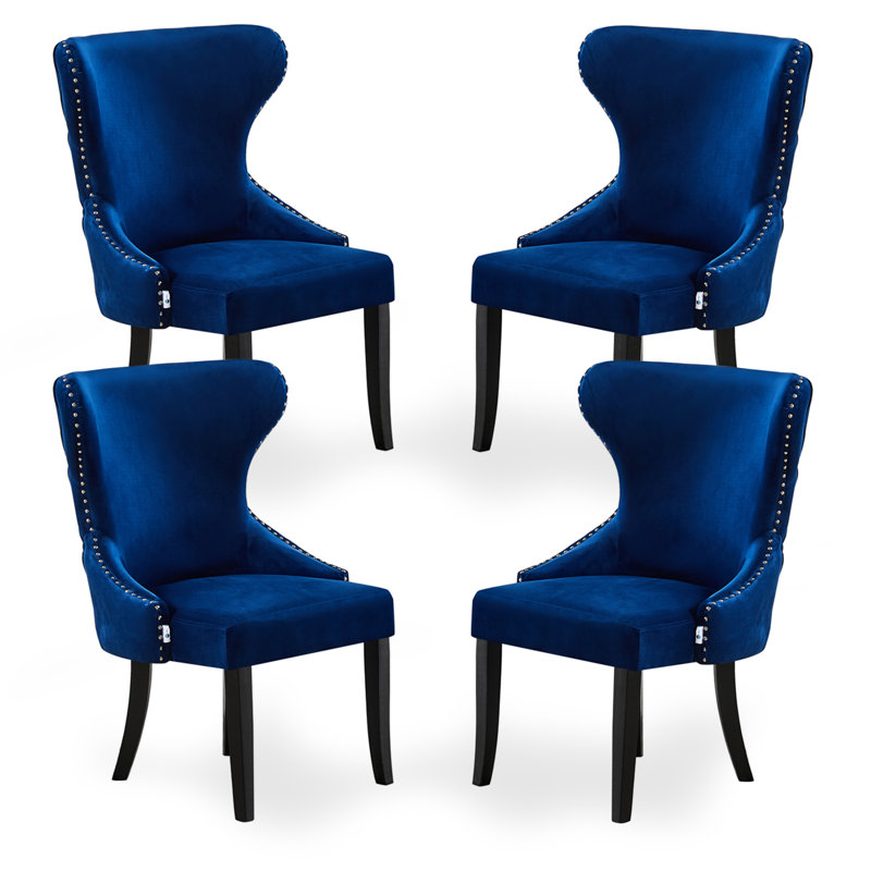 Caesar Velvet Dining Chairs, Ergonomic Curved back With Solid Wooden Legs- Side Chair for Dining Room Kitchen Living Room 