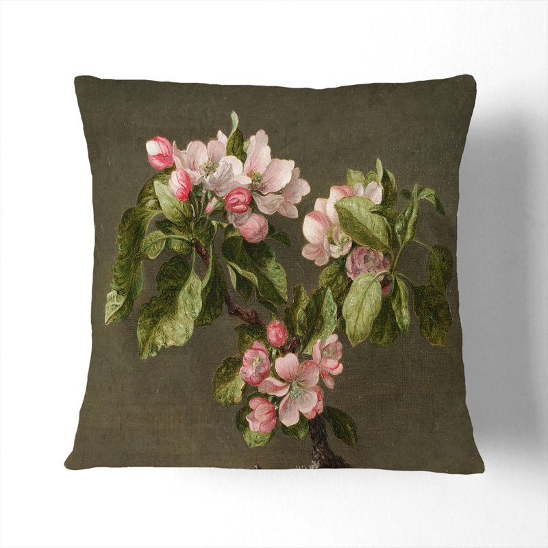 Apple Blossom Flowers Square Throw Cushion, 55cm H x 55cm W x 20cm D, Stone