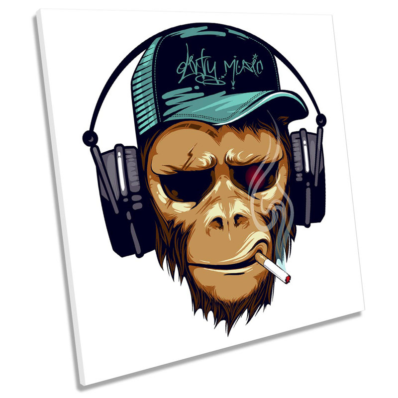 Z1959 Monkey DJ Headphones - Wrapped Canvas Print, 76.2cm H x 76.2cm W x 4cm D