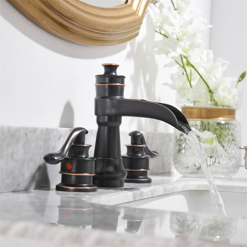 8 Inch Widespread Bathroom Faucet With Drain Assembly 3 Hole Waterfall Bathroom Sink Faucet 2 Handle Brass Bathroom Basin Taps With Valve