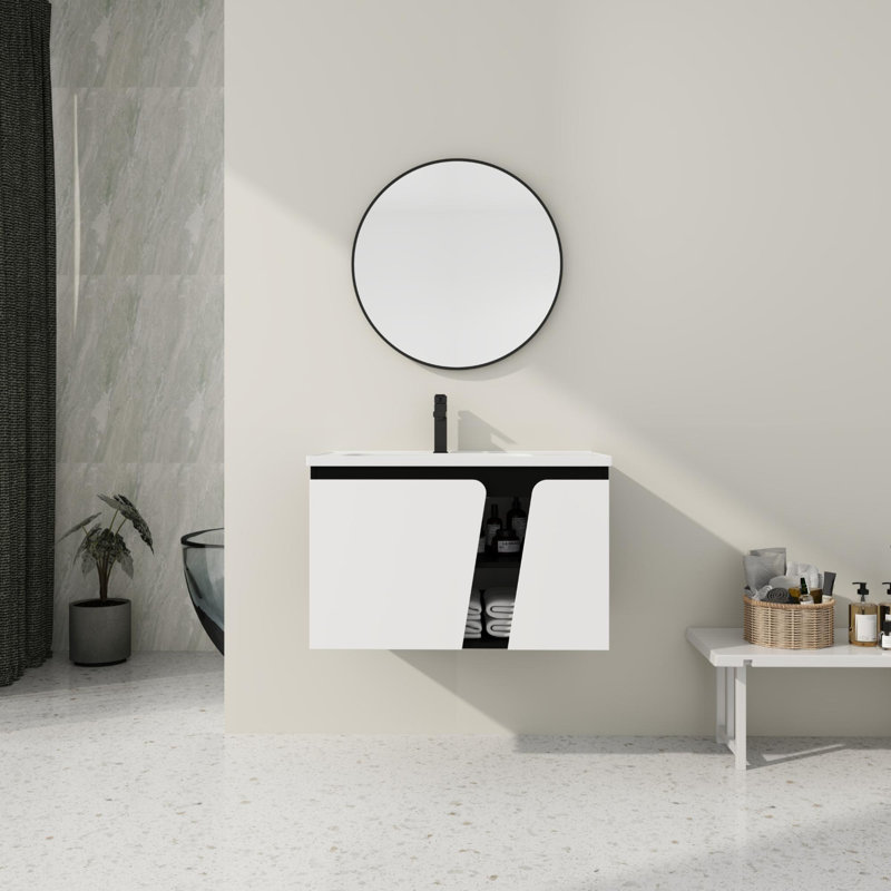Meuble-lavabo mural moderne avec lavabo en céramique, 31"