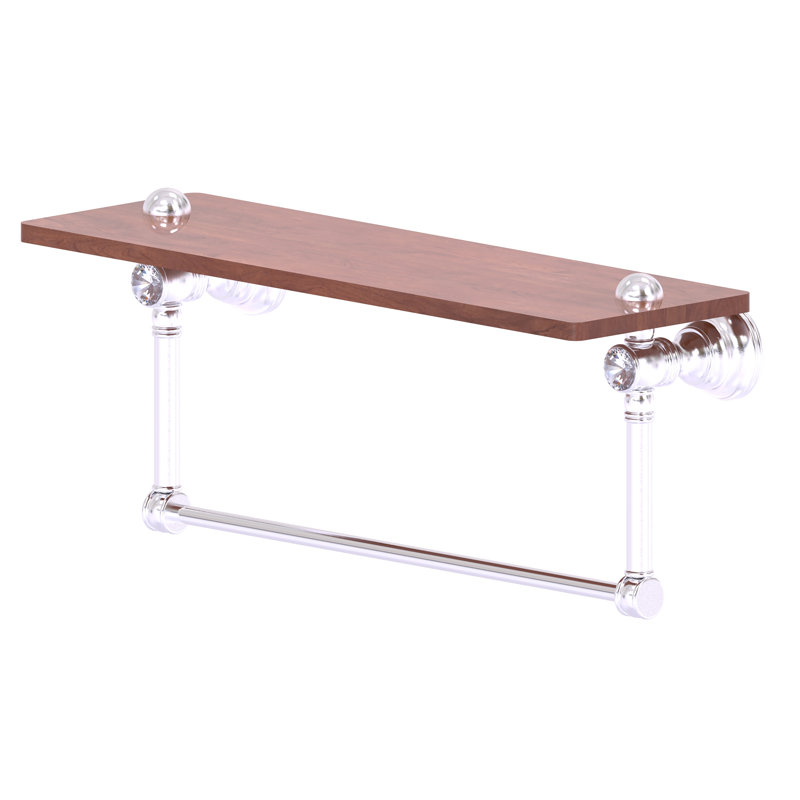 Tablette en bois massif avec barre à serviettes Freyja Ironwood, Chrome satiné, H 5,54 po x l 22 po x P 7 po