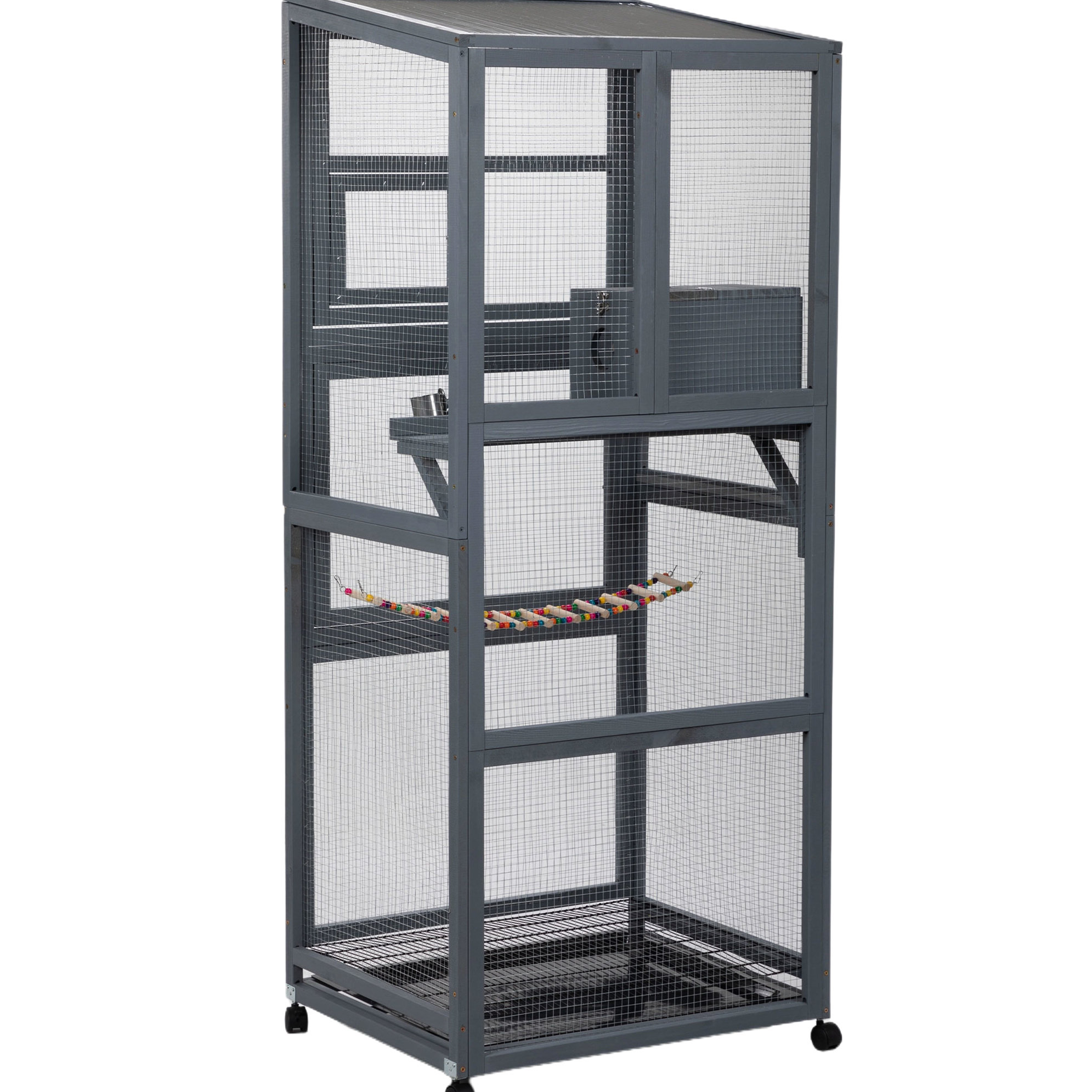 Picture of Archie & Oscar™ Wood Bird Cage With Universal Wheels - Gray, Facilitate ...