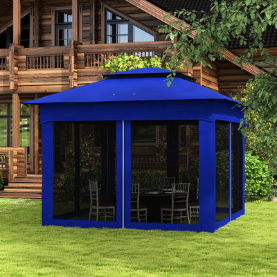 Auvent pliable de 3,35 m (11 pi), abri de terrasse extérieur avec moustiquaire amovible, tonnelle instantanée, bleu pour jardin