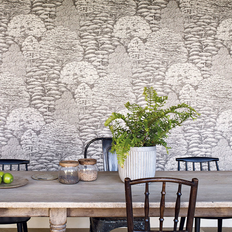 Woodland Toile Wallpaper, Ivory/Charcoal