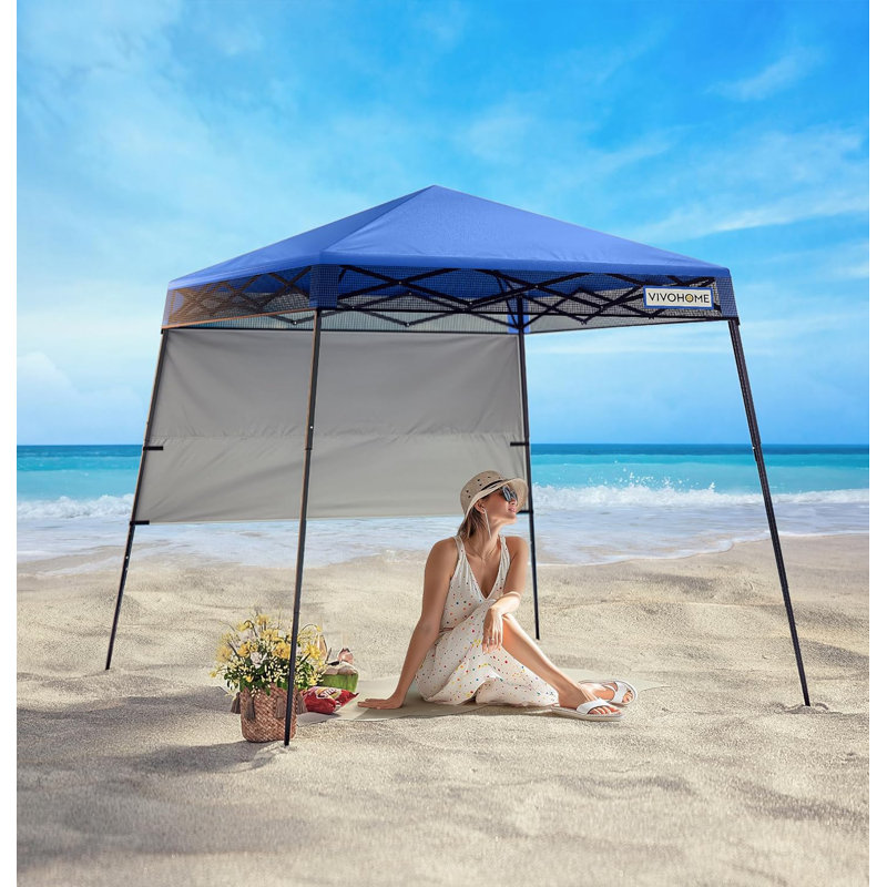 8 ft Blue Steel Adjustable Height Pop-Up Canopy Tent
