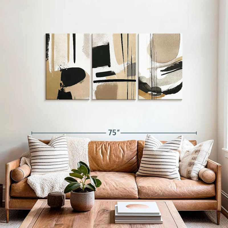 Avery Beige Modern Abstract Triptych, 30" H x 62" W