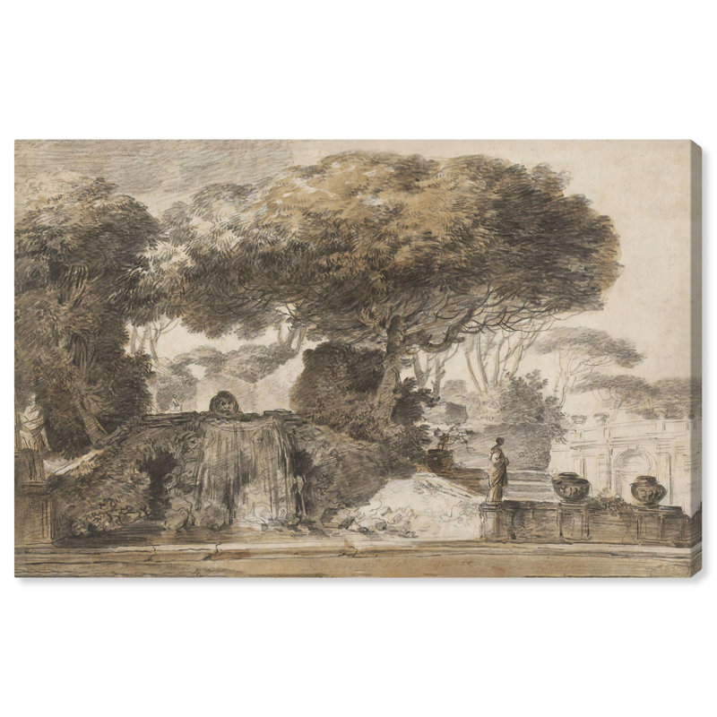 Vintage Landscape Wrapped Canvas Art in Brown and Beige