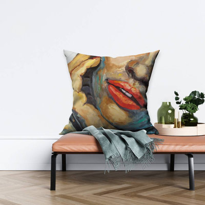 Irresistible lips closeup - 26"x26" Throw pillow cover - Poly twill - Print on demand