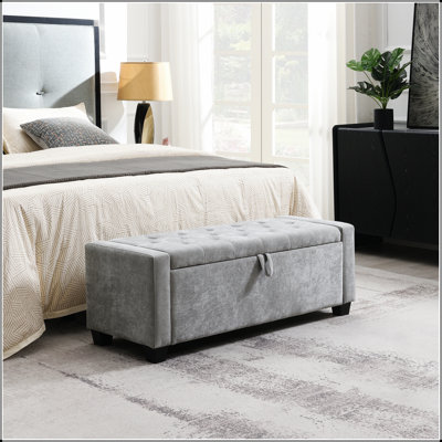 48" Ottoman With Storage, Storage Ottoman Bench With Safety Hinge, Upholstered Entryway Bench With Seating For Bedroom, Living Room, Hold Up To 350 Lb