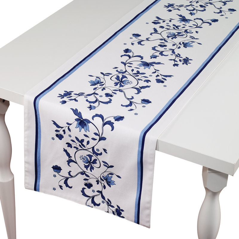 Portofino Blue Floral Cotton Polyester Table Runner
