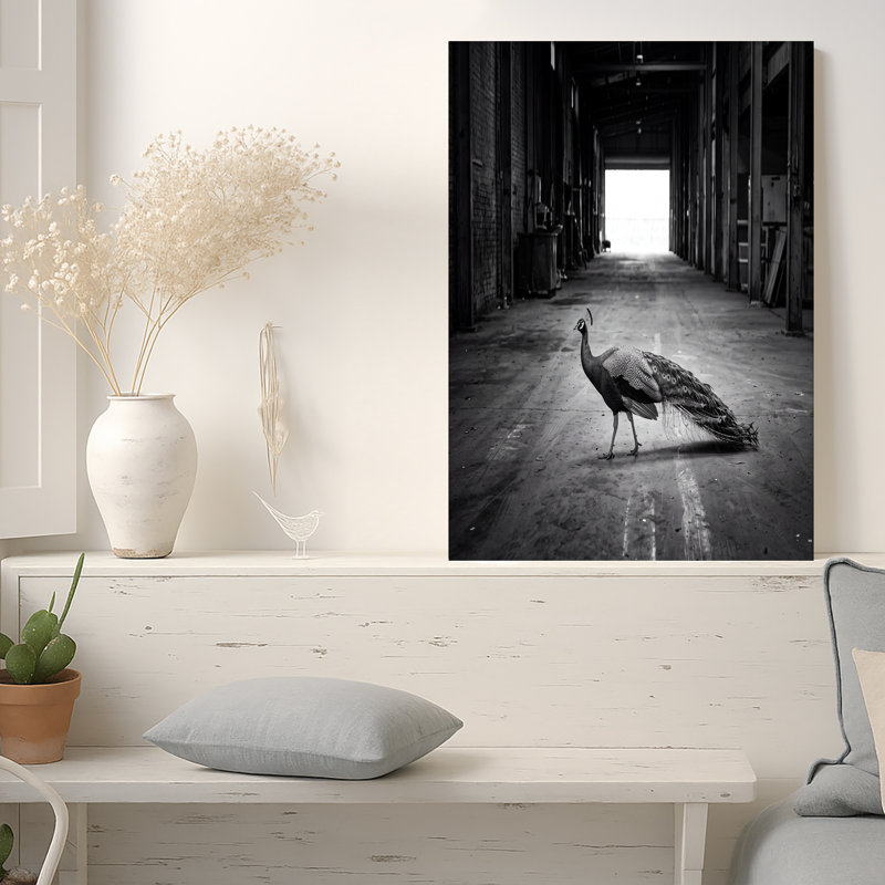 Art mural sur toile noir et blanc avec entrepôt industriel, H 24 po x l 36 po