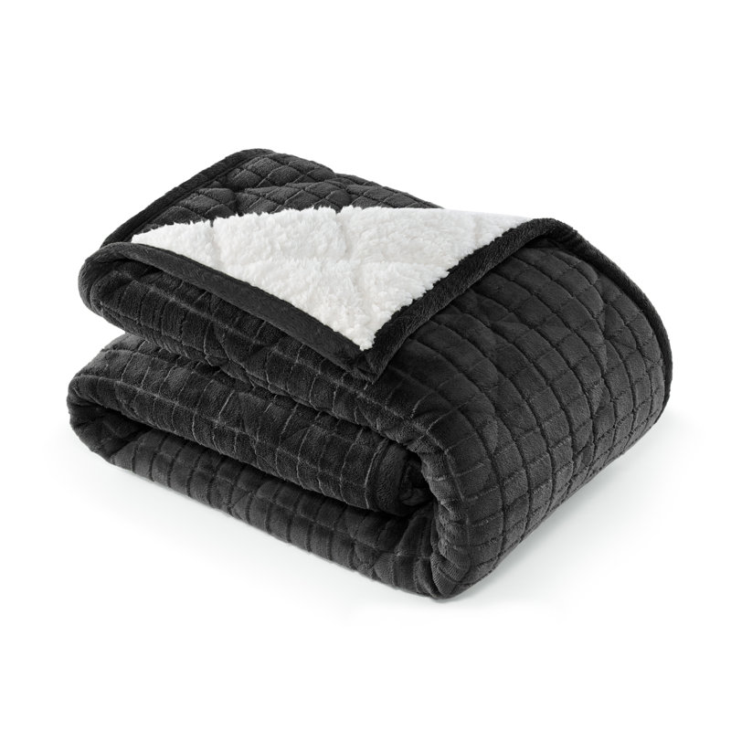 Jeté en velours jacquard matelassé CBCHome, Noir de jais