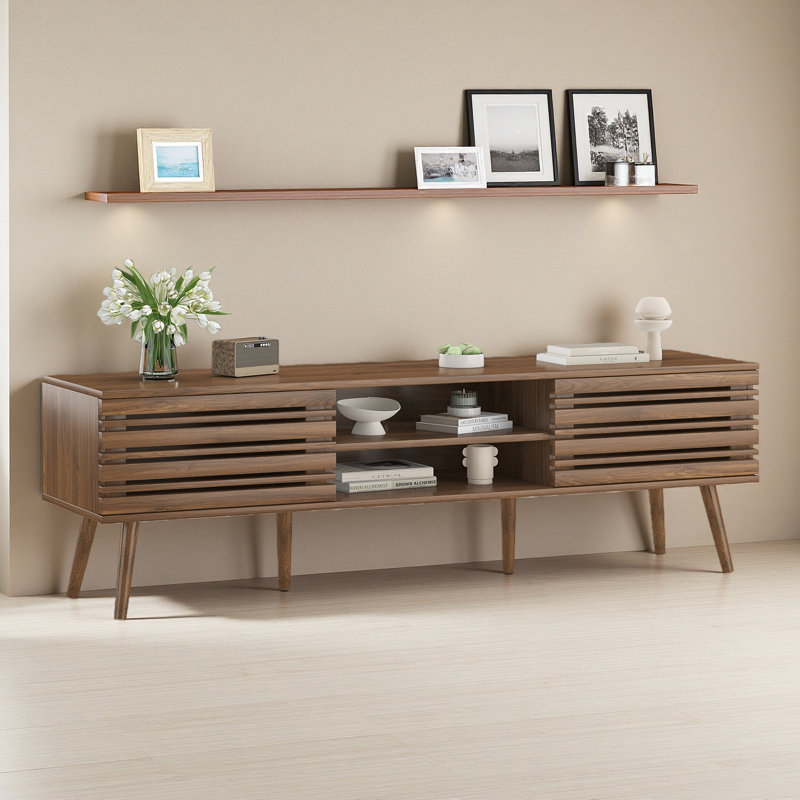 Mid Century Modern TV Stands For Up To 70" TV With Storage, Fluted Wood TV Stand For Living Room, Boho Media Console