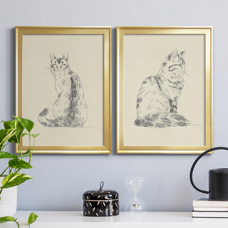 «House Cat V», reproduction encadrée de qualité supérieure - prête à être accrochée, H 24,5 po x l 37 po x P 1 po, Or