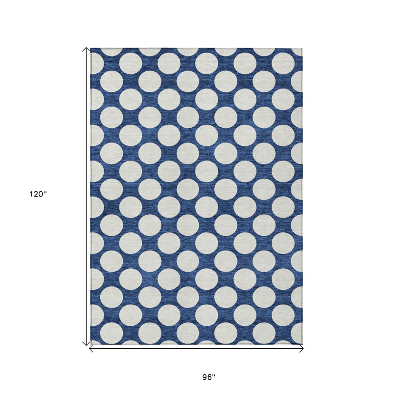 Tapis extérieur lavable à pois bleu marine 8 pi x 10 pi