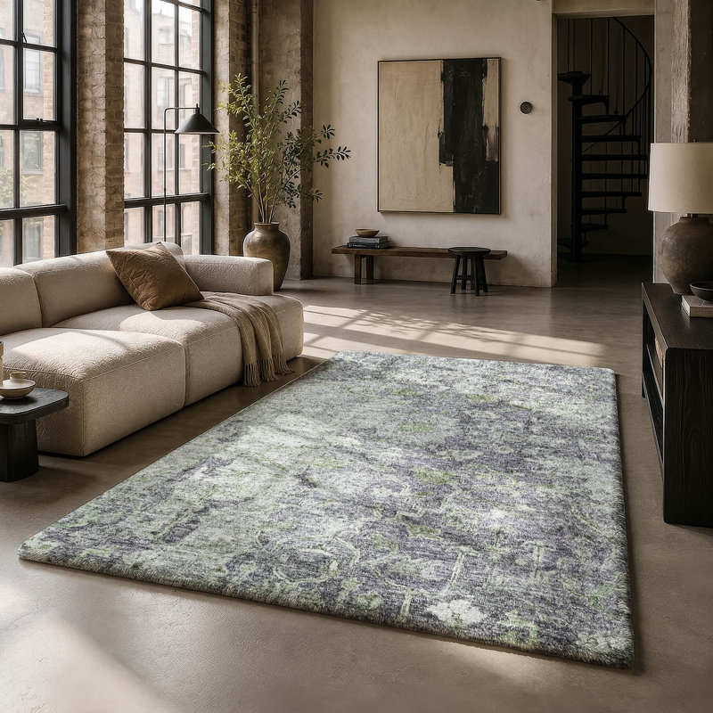 Tapis oriental à poils longs de qualité supérieure lavable à la machine ADS801, Prune, 3 pi x 5 pi