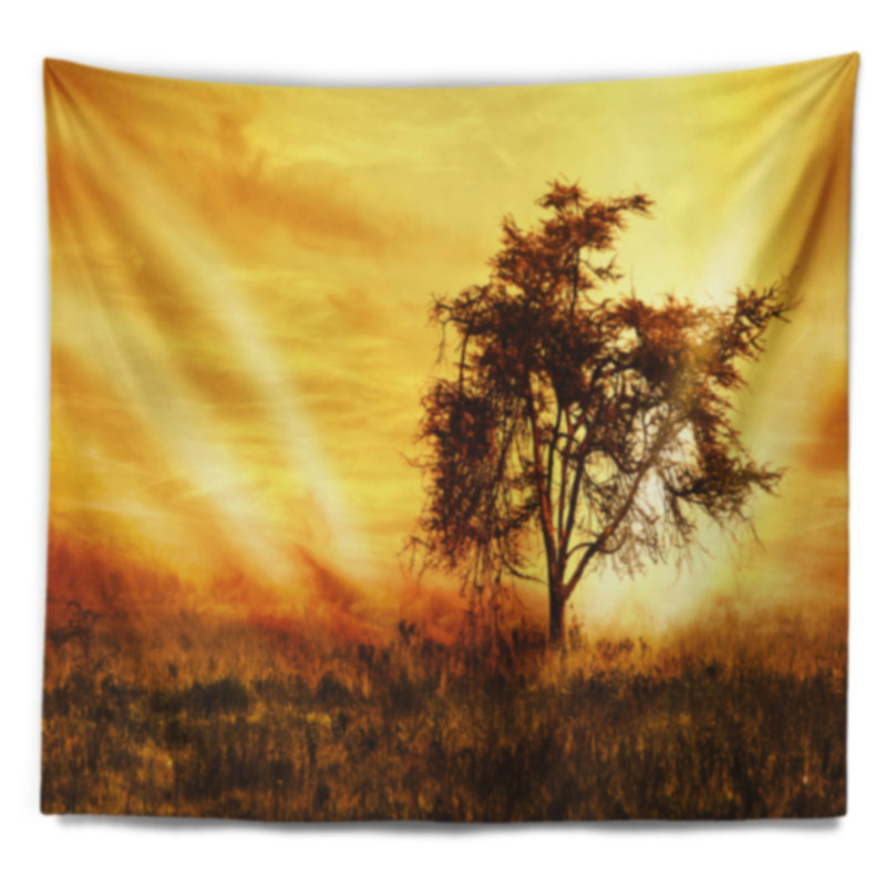Paysage, arbre africain, tapisserie, silhouette, H 32 po x l 39 po