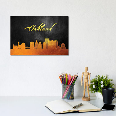 Oakland California Gold Skyline by Adrian Baldovino - Wrapped Canvas Print