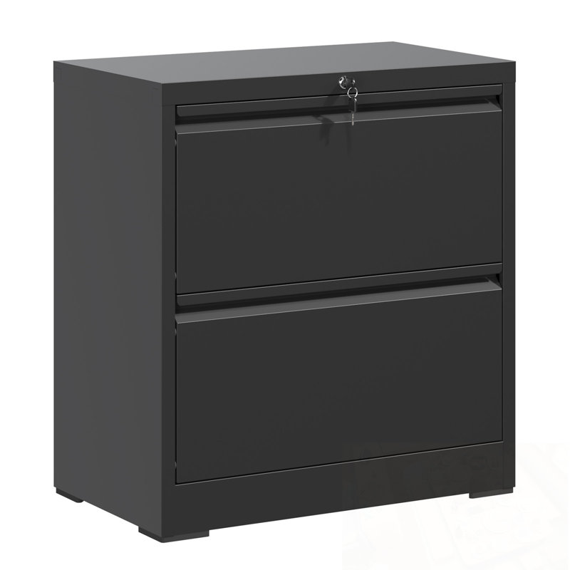 Metal Storage Filing Cabinet With Lock And 2 Drawers, Black