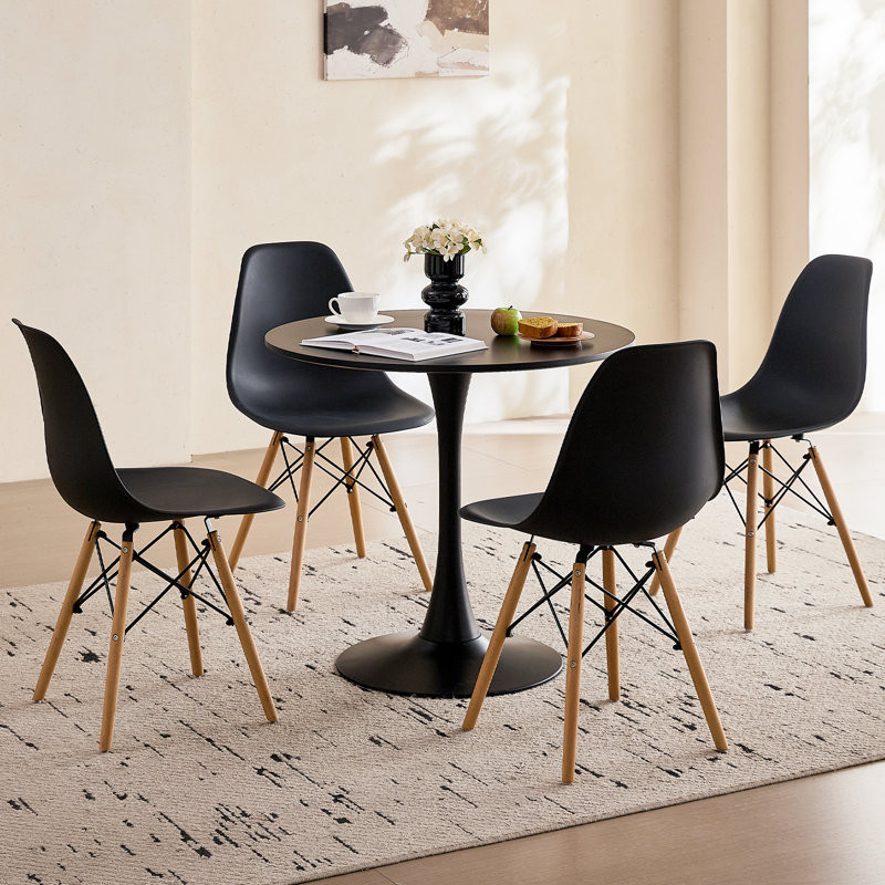 23.6" Round Dining Table for 2-4 Modern Circle Tulip Table with Metal Tulip Pedestal Base for Kitchen Dining Living Room Apartment Small Space Cafe, Black