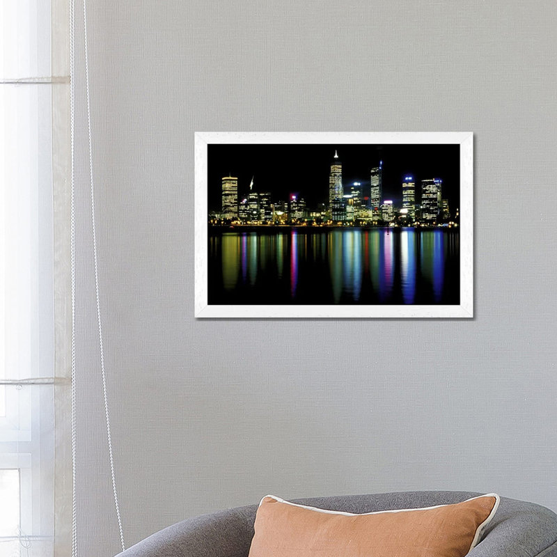 Downtown City Lights - Print on Canvas, White Floater Framed, 66.04 cm H x 45.72 cm W