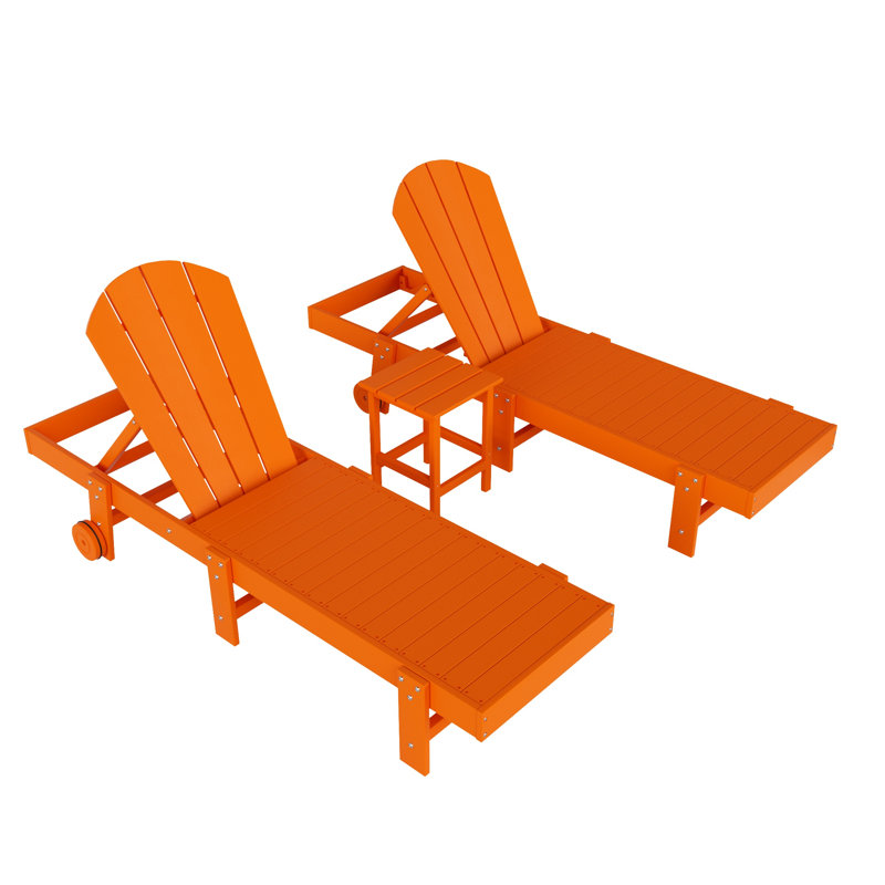Laguna 77.6" Long Outdoor All-Weather Poly Reclining Chaise Lounge Set, Orange