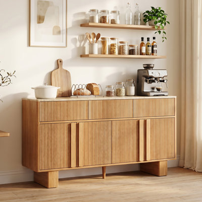 55.4"W 4-Door Fluted Sideboard Buffet Cabinet with Adjustable Shelves, Storage for Dining Room, Living Room, Hallway