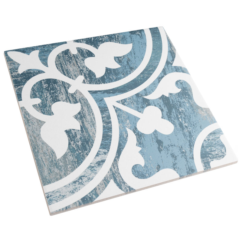 Cassis Arte 10" x 10" Porcelain Patterned Wall & Floor Tile, Blue Day