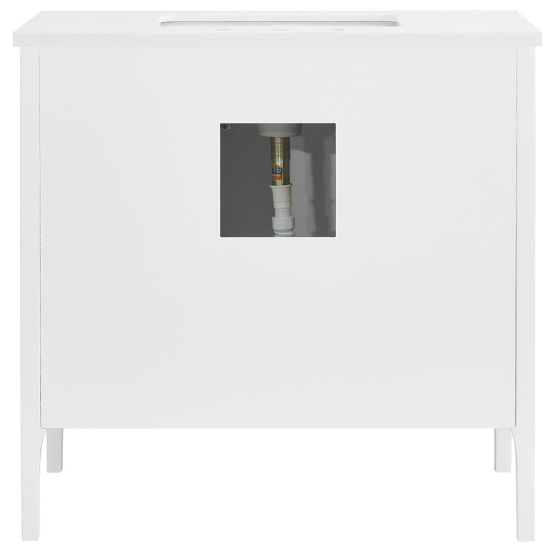 Province 36" Freestanding Standard Single Bathroom Vanity with Top, White, Silver