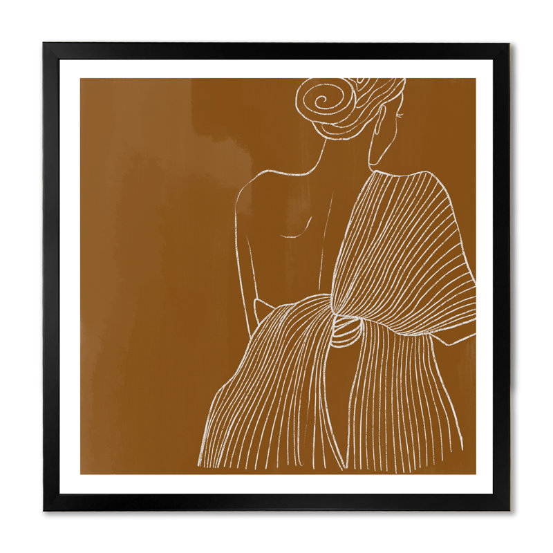 «Minalisme femme», art au trait moderne et contemporain sur toile IV, H 16 po x l 16 po x P 1 po, Cadre photo noir