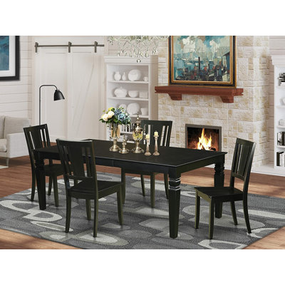 5 Piece Dining Set Includes a Rectangle Dining Table with Butterfly Leaf and 4 Kitchen Chairs, Black
