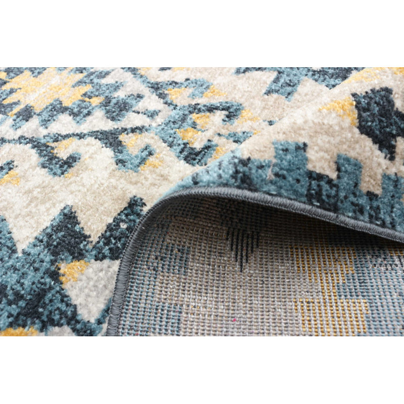 Tapis de couloir taupe / bleu en polyester tissé à plat à la machine 2 pi 6 po x 8 pi Areeg