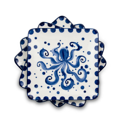 Euro Ceramica Octopus 4 Piece Canape Plates Set