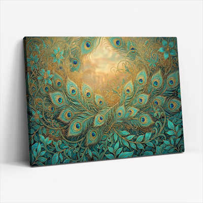 Ensemble de 1 tableau sur toile à motifs de plumes de paon