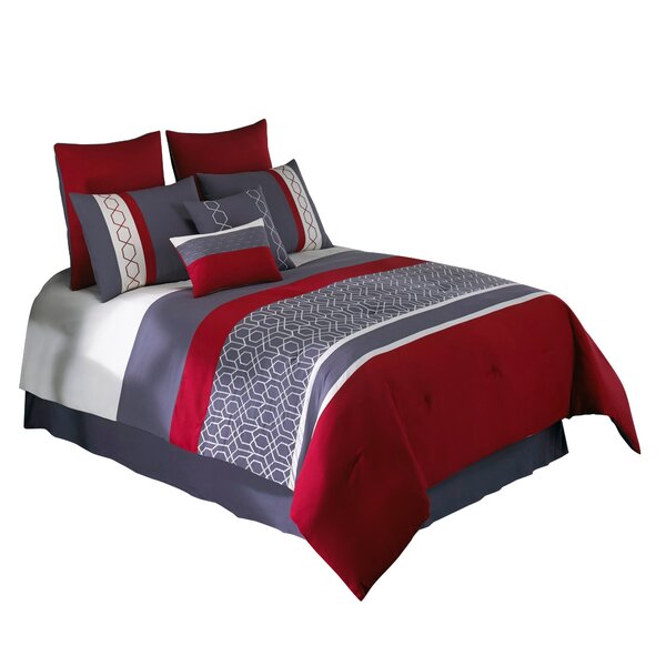 Benjara Red/Blue Microfiber 8 Piece Comforter Set | Wayfair